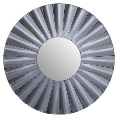 Orsina Round Grey Wall Mirror, Modern Radial Design Decorative Wall Mirror, Grey Mirrored Sunburst Frame, Mirror - image 1
