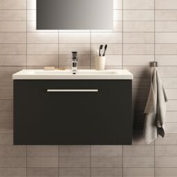 Ideal Standard I.life S Compact Matt Carbon Grey Wood Effect Wall-Mounted Bathroom Vanity Unit (H) 440mm (W) 800mm - thumbnail 4