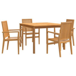 Berkfield 5 Piece Garden Dining Set Solid Wood Teak - thumbnail 2