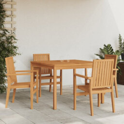 Berkfield 5 Piece Garden Dining Set Solid Wood Teak - thumbnail 1
