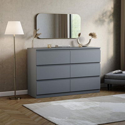Grey Modern 6 Chest Of Drawers Storage Tall Wide Bedroom Furniture - image 1