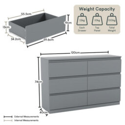 Grey Modern 6 Chest Of Drawers Storage Tall Wide Bedroom Furniture - thumbnail 2