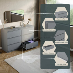 Grey Modern 6 Chest Of Drawers Storage Tall Wide Bedroom Furniture - thumbnail 4