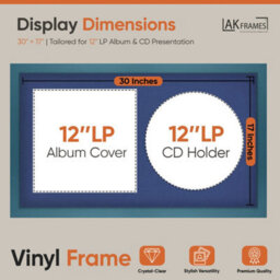 "30X17"" Navy Blue Modern Vinyl Record Frame With Blue Mount For 12 Inch Lp Album Cover & Disc - Ak Frames" - thumbnail 2