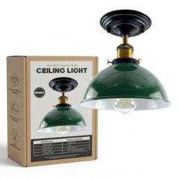 Industrial Semi Flush Mount Ceiling Lights Metal 21Cm Green Dome Lampshade With E27 Base Lighting Fixture