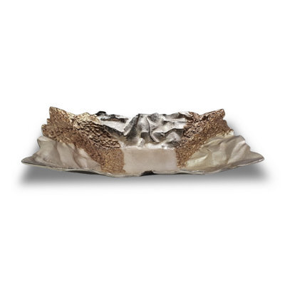 Textured Aluminium Decorative Tray Bowl Ornament And Home Accessory In Bronze Silver 44Cm Width - image 1