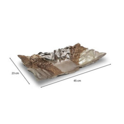 Textured Aluminium Decorative Tray Bowl Ornament And Home Accessory In Bronze Silver 44Cm Width - thumbnail 5