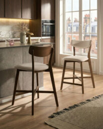 Beliani Set Of 2 Bar Chairs Yuma Wood Off-White/ Brown - thumbnail 2