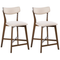 Beliani Set Of 2 Bar Chairs Yuma Wood Off-White/ Brown - thumbnail 1