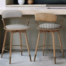 Atlantic Opera Bar Stool Oak & Grey Fabric Atlantic Shopping