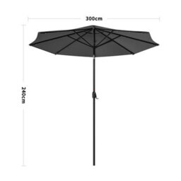 Living And Home 3M Tiltable Garden Parasol Outdoor Patio Sun Shade Umbrella With 24 Solar Led Lights Crank Tilt No Base, Dark Grey - thumbnail 7