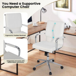 Costway Accent Home Office Chair Adjustable Ergonomic Computer Desk Chair-White - thumbnail 3