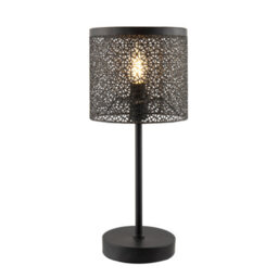 Happy Homewares Classic Chic Moroccan Themed Matte Black Table Lamp With Inline Switch - thumbnail 2