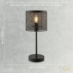 Happy Homewares Classic Chic Moroccan Themed Matte Black Table Lamp With Inline Switch - thumbnail 6