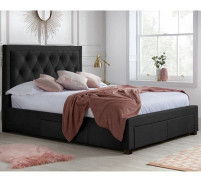 Woodbury Black Velvet Fabric 4 Drawer Storage Bed Frame - 4Ft6 Double - image 1