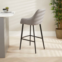 The Furniture Market Duke Grey Fabric Carver Bar Stool Diamond Quilted Stitch Design Black Metal Legs Modern Kitchen Island Chair Comfortable Armrests - thumbnail 3
