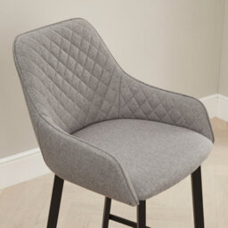 The Furniture Market Duke Grey Fabric Carver Bar Stool Diamond Quilted Stitch Design Black Metal Legs Modern Kitchen Island Chair Comfortable Armrests - thumbnail 6