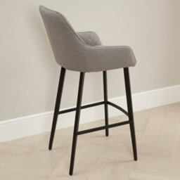 The Furniture Market Duke Grey Fabric Carver Bar Stool Diamond Quilted Stitch Design Black Metal Legs Modern Kitchen Island Chair Comfortable Armrests - thumbnail 5