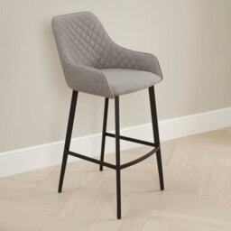 The Furniture Market Duke Grey Fabric Carver Bar Stool Diamond Quilted Stitch Design Black Metal Legs Modern Kitchen Island Chair Comfortable Armrests - thumbnail 4