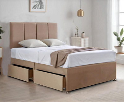 Comfort Mink 5Ft King Size Plush Divan Bed With Spring Memory Foam Mattress 20 Inch Headboard And Drawers