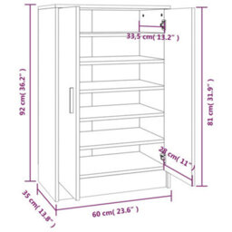 Berkfield Shoe Cabinet Grey Sonoma 60X35X92 Cm Engineered Wood - thumbnail 8