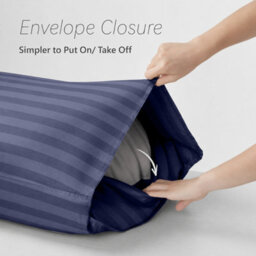 Moonlight Bedding Pillowcase Set Of 2 Satin Stripe Pattern Microfiber Pillowcases Envelope Closure Bed Pillow Cover (Washed Blue) - thumbnail 4