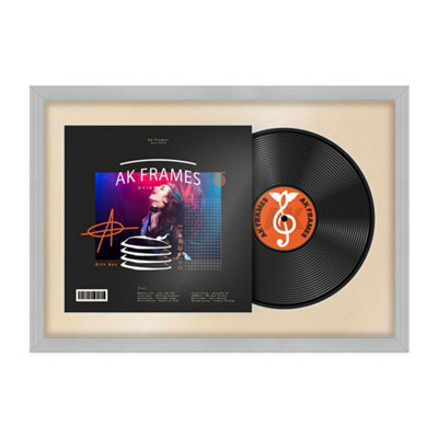 "AK Frames 25X17"" Light Grey Classic Vinyl Record Frame With Ivory Mount For 12 Inch Lp Cover & Disc - Overlapped Design" - image 1