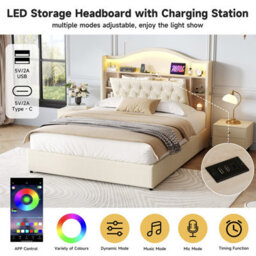 Matteo 4Ft6 Double Upholstered Hydraulic Storage Bed With Led Headboard, Usb Charging - thumbnail 8