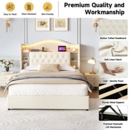 Matteo 4Ft6 Double Upholstered Hydraulic Storage Bed With Led Headboard, Usb Charging - thumbnail 7