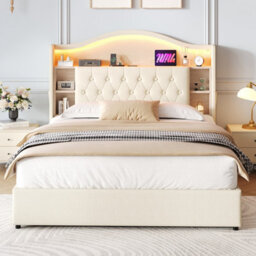 Matteo 4Ft6 Double Upholstered Hydraulic Storage Bed With Led Headboard, Usb Charging - thumbnail 4