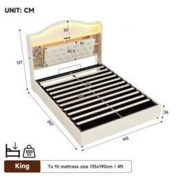 Matteo 4Ft6 Double Upholstered Hydraulic Storage Bed With Led Headboard, Usb Charging - thumbnail 9