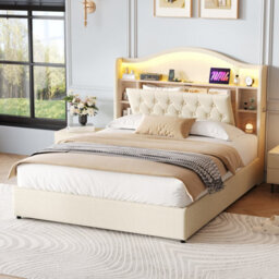 Matteo 4Ft6 Double Upholstered Hydraulic Storage Bed With Led Headboard, Usb Charging - thumbnail 3