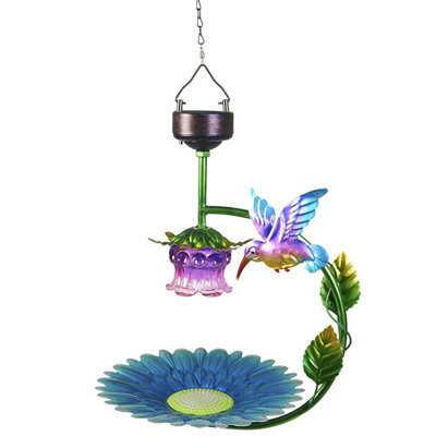 Hanging Seed And Nut Tray Feeder Station With Bird Bath, Solar-Powered, Durable, And Decorative Design - image 1