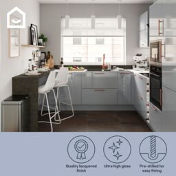 GoodHome Alisma Innovo Handleless High Gloss Grey Slab Drawer Front Of 2 (H)340mm (W)595mm (T)18mm - thumbnail 7