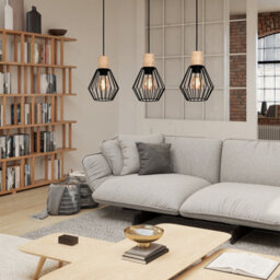 Eglo Palmorla Black Wire Steel & Wood 3 Light Pendant