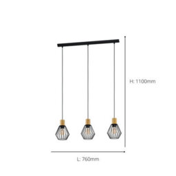Eglo Palmorla Black Wire Steel & Wood 3 Light Pendant - thumbnail 4