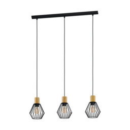 Eglo Palmorla Black Wire Steel & Wood 3 Light Pendant - thumbnail 2