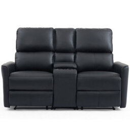 More4Homes Madrid 2 Seater W Console Manual Recliner Air Leather Sofa (Black) - thumbnail 3