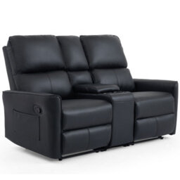More4Homes Madrid 2 Seater W Console Manual Recliner Air Leather Sofa (Black) - thumbnail 2