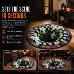 Amorly Halloween 3D Vortex Illusion Round Rug, Skeleton Hole Optical Illusion Area Rug, Non Slip Halloween Decor Floor Mat - thumbnail 2