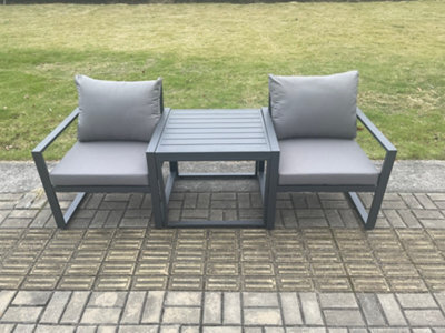 Fimous Aluminium 3 Pieces Garden Furniture Sofa Set Chair With Table Including Cushions Dark Grey - image 1