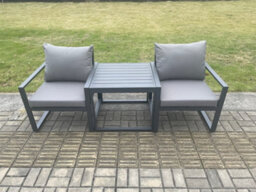 Fimous Aluminium 3 Pieces Garden Furniture Sofa Set Chair With Table Including Cushions Dark Grey - thumbnail 1