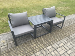 Fimous Aluminium 3 Pieces Garden Furniture Sofa Set Chair With Table Including Cushions Dark Grey - thumbnail 2