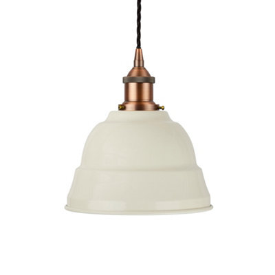 Clay White Lincoln Painted Dome Pendant Light With Matt Antique Copper Lamp Holder And Black Twisted Cable - Se Home - image 1