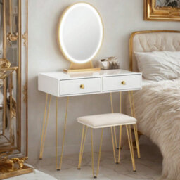 2 Drawer Dressing Table With Mirror, Led Lights And Stool - thumbnail 2