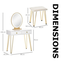 2 Drawer Dressing Table With Mirror, Led Lights And Stool - thumbnail 6