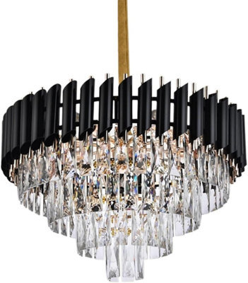 Ledsone Modern Round Crystal Chandeliers Luxury Ceiling Raindrop Pendant Light 40 Cm Black And Gold - image 1