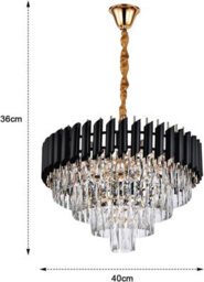 Ledsone Modern Round Crystal Chandeliers Luxury Ceiling Raindrop Pendant Light 40 Cm Black And Gold - thumbnail 8