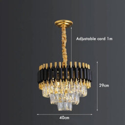 Ledsone Modern Round Crystal Chandeliers Luxury Ceiling Raindrop Pendant Light 40 Cm Black And Gold - thumbnail 7