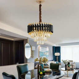 Ledsone Modern Round Crystal Chandeliers Luxury Ceiling Raindrop Pendant Light 40 Cm Black And Gold - thumbnail 4